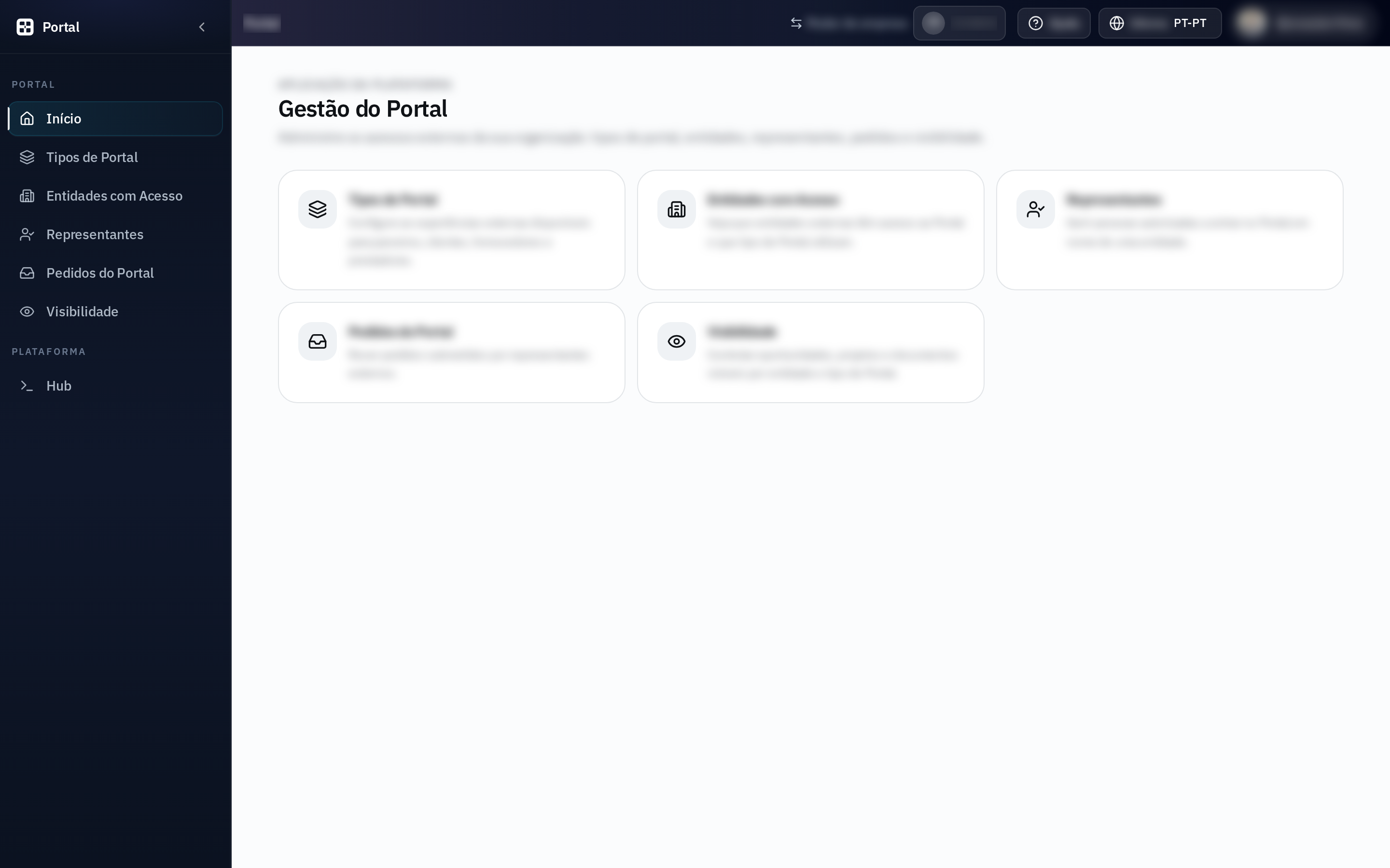 Consola interna do Portal com dados sensíveis ocultados